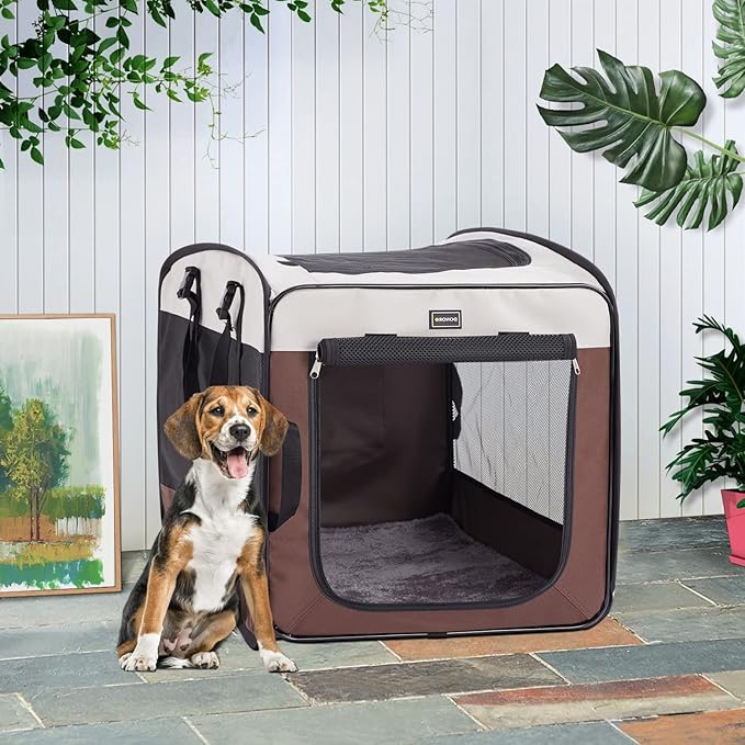 DONORO Dog Kennels and Crates for Medium Dogs, Portable Pop Up Indoor Pet Cage with Sturdy Wire Frame, Collapsible Travel Crate Soft Sided Cat Bag Escape Proof (36 Inch)