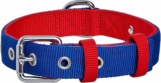 Blueberry Pet Iconic Color-Block Adjustable Dog Collar with Metal Buckle, Navy Blue and Red, Neck 17-20.5", for Large Breed