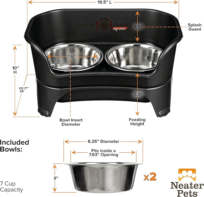 Neater Feeder Express Mess Proof Dog Bowls Elevated for Large and Medium Sized Dog, No Spill Raised Dog Food Bowl Stand, Stainless Steel Dog Food and Water Bowl Set, Elevated Dog Bowl, USA Made, Black