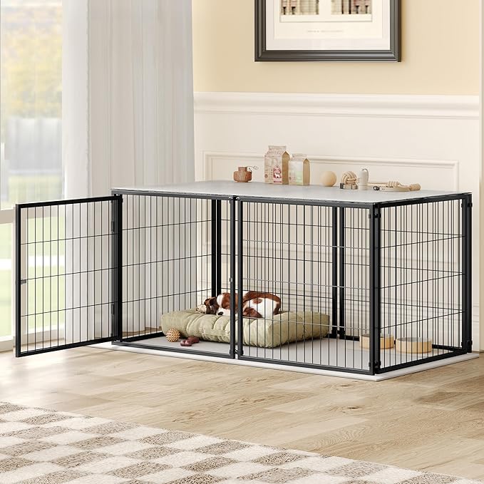 Ball & Cast 48" Large Dog Cage with Top,Heavy Duty Metal Wire Kennel for Medium Dogs & Puppies,Indoor/Outdoor Pet Playpen with Easy Assembly,Living Room & Apartment Dog Fence,Black