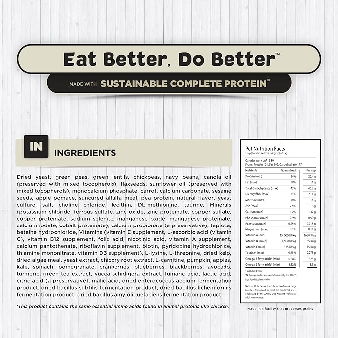 Nature's HUG Dry Dog Food, for Senior-Medium & Large Breeds, 20 lb. Bag, Chicken Flavor Plant-Based Protein Vegetarian Kibble, Grain-Free, Allergen-Free, Complete Protein & Balanced Nutrition