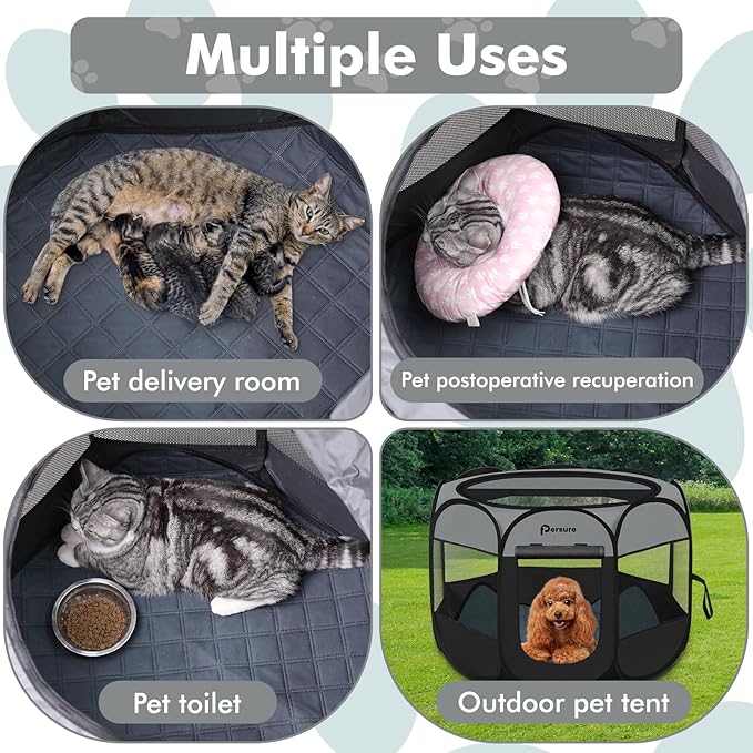 Dog Cat Playpen Indoor Outdoor for Puppy Pet Dogs Cat Recovery After Surgery, Dog Tent Crates Cage Indoor/Outdoor, Portable Pop Up Dog Kennel with Carrying Case for Travel (Dark Grey, Small with Pad)