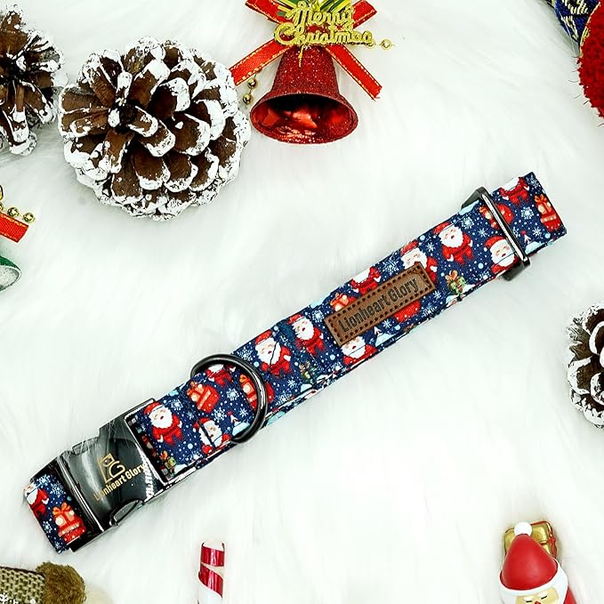 Lionheart glory Christmas Dog Collar Santa Print Collars Soft Durable Adjustable Dog Collars for Small Dogs Pet Gift Female or Male Dog Collar Fall Holiday Collar Dog