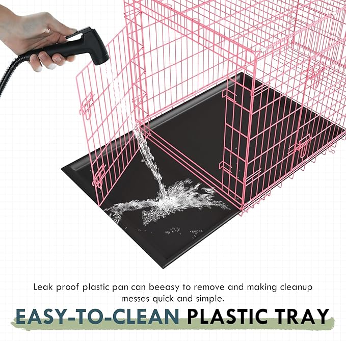 PayLessHere Large Dog Crate Kennel for Medium Large Dogs 36 inches Metal Dog Cage Double-Door Folding Travel Indoor Outdoor Puppy Playpen with Divider and Handle Plastic Tray,Pink