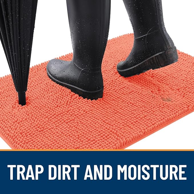 OLANLY Dog Door Mat for Muddy Paws 36x24, Absorbs Moisture and Dirt, Absorbent Non-Slip Washable Mat, Quick Dry Chenille, Mud Mat for Dogs, Entry Indoor Door Mat for Inside Floor, Coral