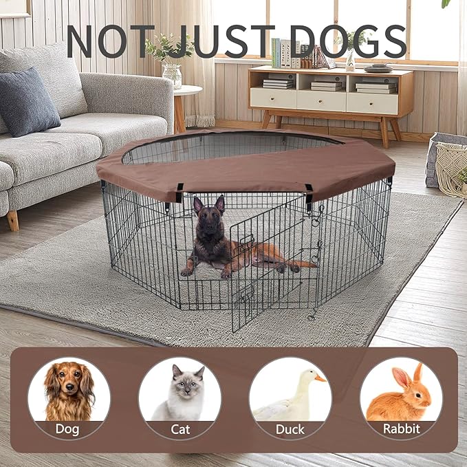 NEZUC Foldable Metal Dog Exercise Playpen Gate Fence Dog Crate 8 Panels 24 Inch Height Puppy Kennels with Bottom Pad for Animals Outdoor Indoor (with Bottom pad, 8 Panels 24" H)
