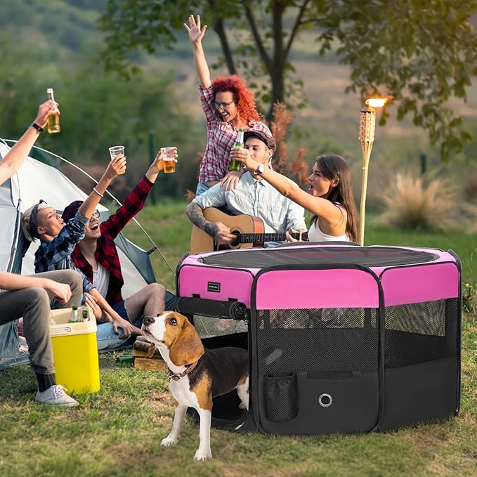 PETSFIT Dog Playpen Indoor/Outdoor,Portable Pet Playpen with Removable Zipper Top,Waterproof Bottom, Foldable Puppy Pen for Cats, Large Breeds (45.5”L x 45.5”W x 28.5”H)