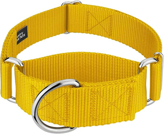 Country Brook Petz 1 1/2 Inch Martingale Heavy Duty Nylon Adjustable Dog Collar for Small, Medium, Large Breeds - Vibrant 17 Color Selection (Gold, Medium)