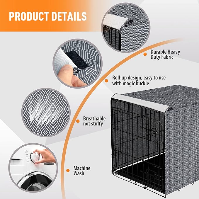 Dog Crate Cover for Wire Cages 30 Inch Indoor Breathable Polyester Pet Kennel Cover Machine Wash & Dry (Cover Only)