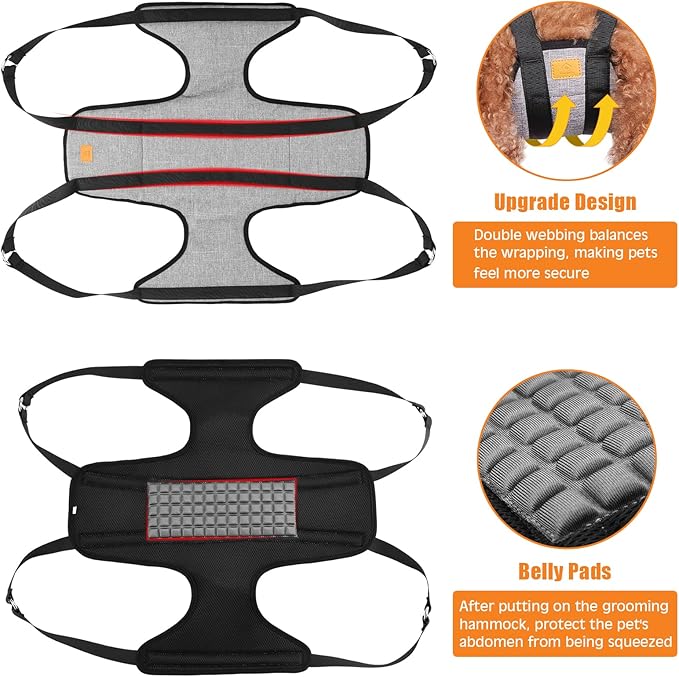 Ownpets Pet Grooming Hammock, Breathable Dog Grooming Hammock with Carabiners, Pet Grooming Harness Sling for Grooming, Hair Nail Trimming Cutting & More, M