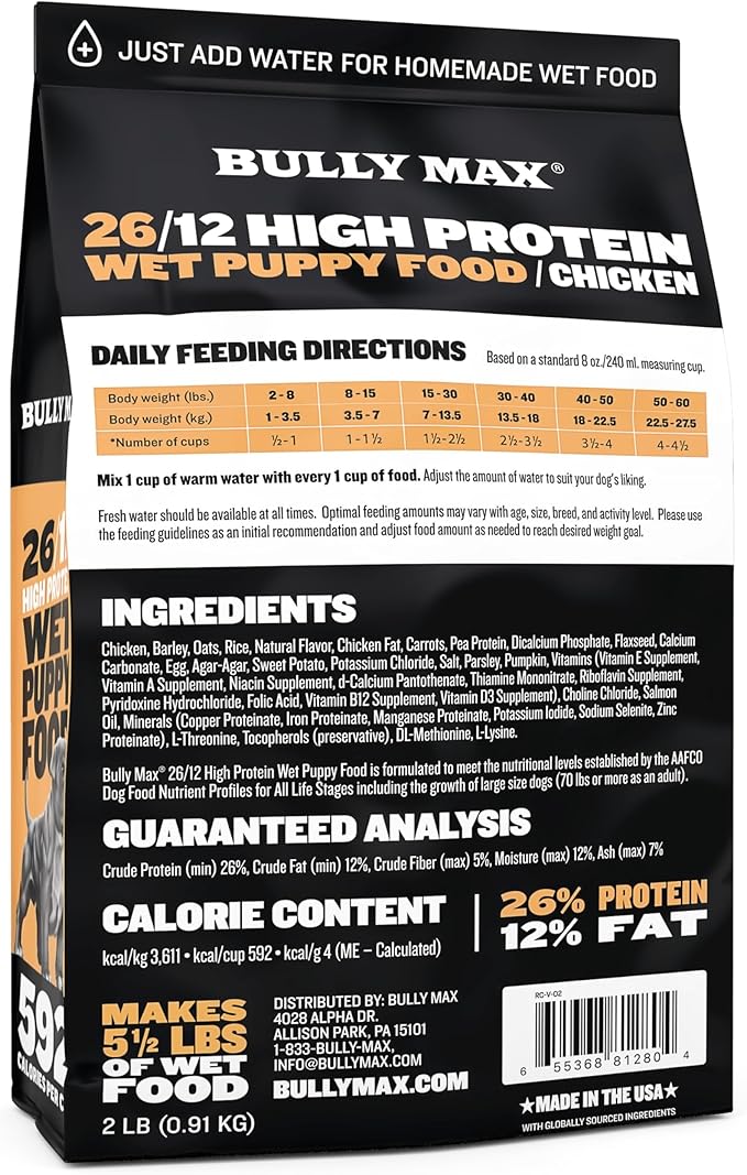 Bully Max Wet Puppy Food - Instant Fresh Dehydrated High Protein Soft Dog Food with Chicken - Healthy Growth for Small & Large Breed Puppies - 6 Dry Dog Food Pounds (Makes 16.5 lbs. of Wet Dog Food)