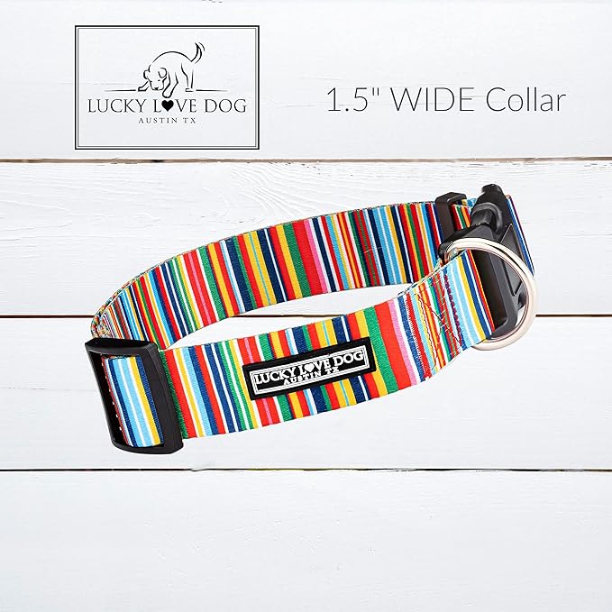 Lucky Love Dog Wide Dog Collar - Adjustable, Durable, Soft Webbing, & Comfortable 1.5 inch Wide Collar for Dogs Male and Female - in Hippie Pattern with Strong Buckle, Large Size