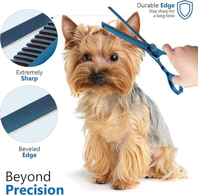 Laazar Dog Grooming Scissors - 6.5 Inch 42 Teeth Thinning Shears for Dogs, 440C Stainless Steel Pet Grooming Scissors, Dog Grooming Shears with Finger Rest & Case, Cat Grooming Supplies