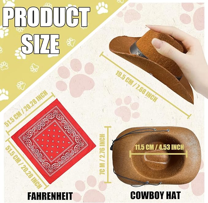 Dog Costume Halloween Dog Cat Cowboy Hat with Dog Bandana Funny Cute Pet Cowboy Costume Cosplay Cap Party Accessories
