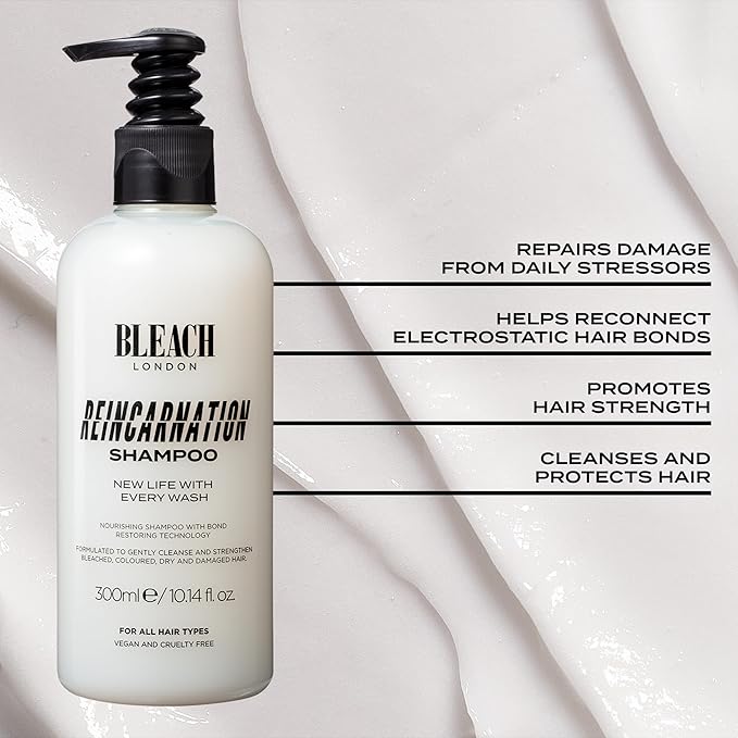 Bleach London Reincarnation Bond Restoring Shampoo: Strengthening Daily Shampoo for All Hair Types - Vegan & PETA-Approved - (300ml / 10.1oz)