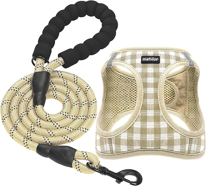 Dog Harness Step-in Breathable Puppy Cat Dog Vest Harnesses for Small Medium Dogs Beige Checkered