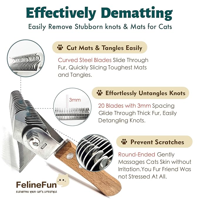 Cat Brush for Dematting & Deshedding, 2 in 1 Undercoat Rake, Efficiently Remove Loose Hair & Matted Fur, Professional Shedding Comb for Indoor Cats & Long Haired Cats