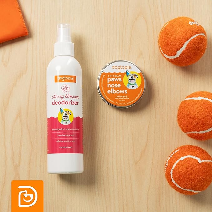 3-in-1 Paw Balm & Deodorizer Spray - Between Baths Bundle for Pets | Moisturizing Balm for Cracked Skin (2oz) & Long-Lasting Cherry Blossom Odor Eliminator (8oz) for Dogs & Cats