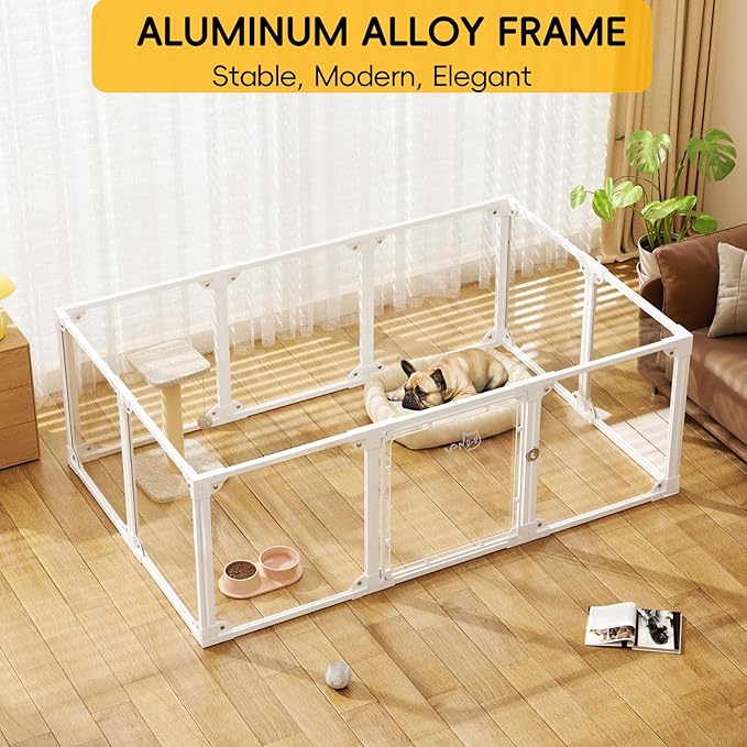 Clear Acrylic Metal Dog Playpen Indoor, Easy Assemble Transparent Puppy Playpen, Expandable & Durable Dog Fence for Puppies and Small Dogs (23.6" H, 10PCS)