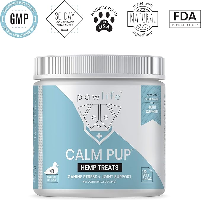 Calming Chews with Organic Hemp Oil| Dog Anxiety Relief & Travel Friendly| Glucosamine to Help with Join Support| 120 Soft Chews & up to 4-Month Supply