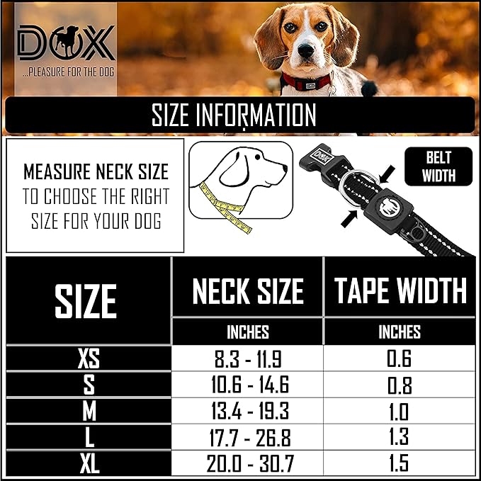 DDOXX Reflective Nylon Dog Collar - Strong and Adjustable Collars Dogs - L (Black)