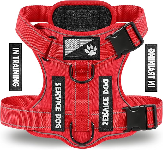 Demigreat Service Dog Harness, Reflective Dog Vest Harness with 5 PCS Patches, Adjustable Soft Oxford Pet Harness, Inner Layer Mesh, Easy to Control for Dogs (All-RED, X-Small (Pack of 1))