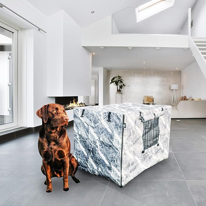 Dog Crate Cover 42 Inch Waterproof | Dog Kennel Cover with Front and Side Openings | Unique Marble Pattern | Dog Cage Covers for Dog Crates, Large Dog Crate Cover, Dog Crate Covers 42 Inch