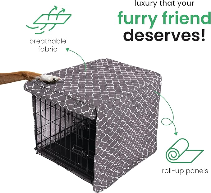 Molly Mutt Clark Gable Dog Crate Cover, 100% Cotton Canvas Cover with 2 Roll-Up Panels, Ideal for Dog or Cat Crate, Durable, Washable, and Free of Harmful Chemicals, 42" x 28" x 31"