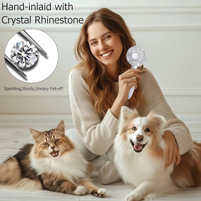 Bling Self Cleaning Slicker Brush for Dogs & Cats, Grooming Brushes for Long Short Haired Pets,Dog Brush for Shedding, Skin Friendly Deshedding Brush, Inlay Rhinestone Cat Brush,Rake, Comb