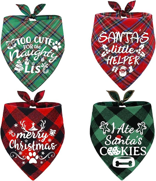 4 Pack Merry Christmas Dog Bandanas Classic Stylish Plaid Xmas Dog Christma Bandana Pet Scarf Bibs Gift Set Dogs Bandanas Christmas for Small Medium Large Puppy Pets