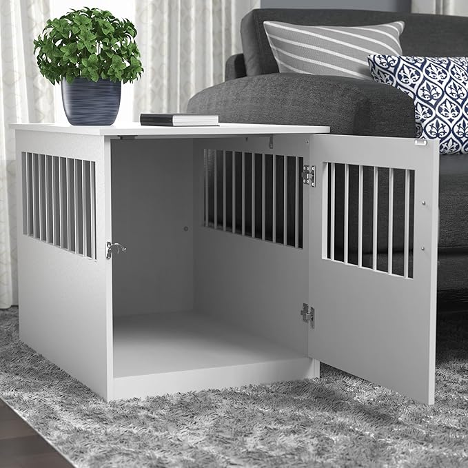 ClosetMaid Pet Crate End Table Furniture for Medium Dogs or Cats Under 25 lbs, White Wood Finish