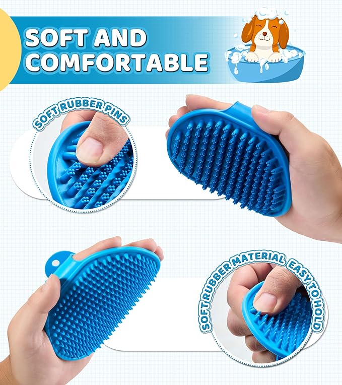 4 Pack Dog Bath Brush – Soft Silicone Pet Shampoo Brush for Dog & Cat Grooming, Massage & Cleaning – Gentle Scrubber for Bathing and Deshedding