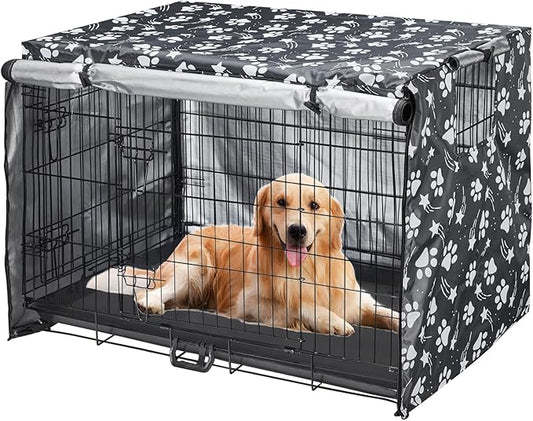 Dog Crate Cover 49 inch - Double Door, Dog Kennel Indoor, Waterproof Dog Kennel Cover with Air Vent Window, for Indoor/Outdoor Most Wire Dog Crate(Grey)