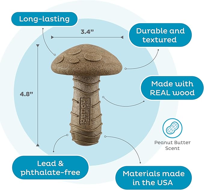 Outward Hound Dogwood Mushroom Durable Dog Chew Toy, Peanut Butter Scent, Medium