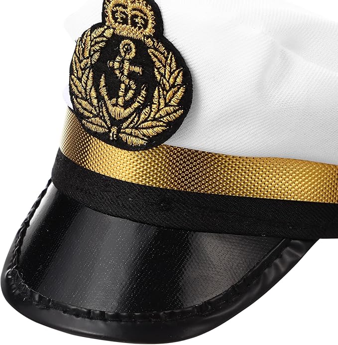 Amosfun Pet Captain's Hat Sailors Sea Captain White Captain Hat Dog Cat Puppy Sailor Halloween Cosplay Costume Hat 5.3 Inch