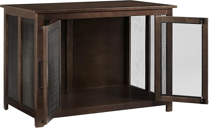 Crosley Furniture Dane Credenza Console Table Dog Crate Kennel for Pets, Brown