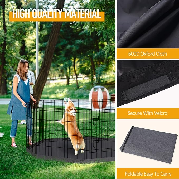 Dog Playpen Regular Octagon Metal Exercise Pet Playpen 8 Panels 24 Inch Bottom Pad Cover for Small Medium Pets Indoor Outdoor(Only Black Bottom pad Cover, Playpen Not Included)
