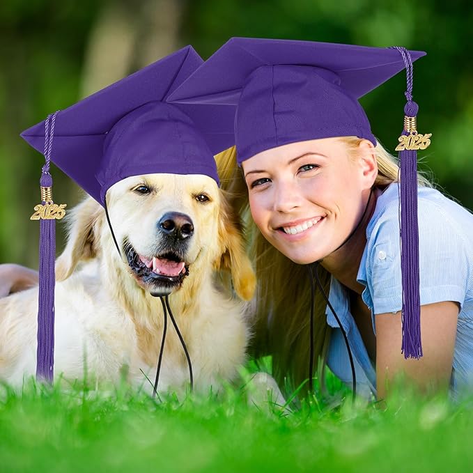 Pet Graduation Cap Small Dog Graduation Hats with 2025 Tassel Pet Graduation Costume for Dogs Cats Photo Prop Holiday Costume Accessory(Purple)