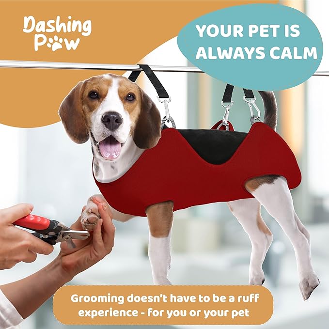Dog Grooming Hammock – Sturdy & Safe Dog Hammock for Grooming with Durable Carabiner Clips & Straps – Soft, Comforting Dog Grooming Harness – Pet Grooming Hammock + Nail Trimmer for Medium Sized Dogs