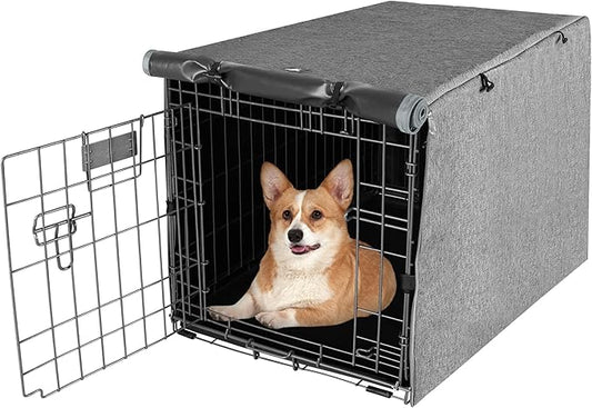 X-ZONE PET Double Door Dog Crate Cover - Polyester Pet Kennel Cover (Fits 24 30 36 42 48 inches Wire Crate) (30 Inch, Grey)