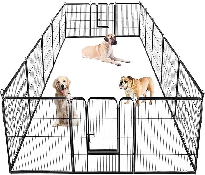 Pet Playpen Exercise Pen Dog Fence Animal Kennel Cage Yard Travel Camping Wire Metal Portable Folding Indoor Outdoor Crate for Dogs with Door 24inches 16 Panels,Black