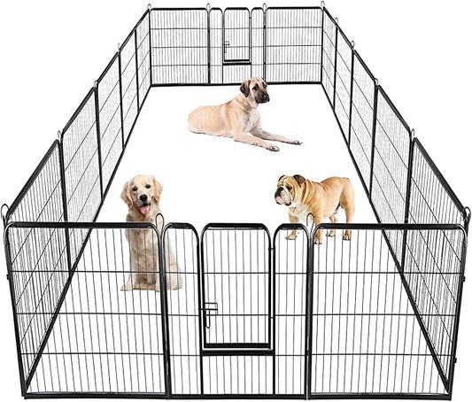 Pet Playpen Exercise Pen Dog Fence Animal Kennel Cage Yard Travel Camping Wire Metal Portable Folding Indoor Outdoor Crate for Dogs with Door 24inches 16 Panels,Black