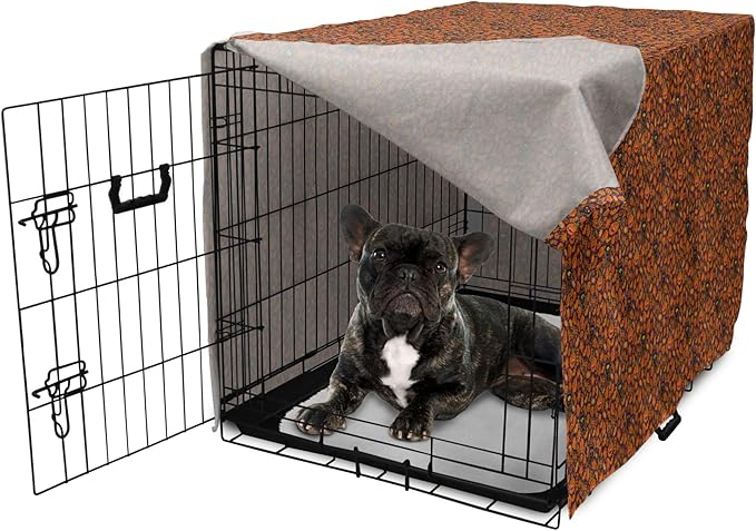 Lunarable Vintage Halloween Dog Crate Cover, Halloween Themed Elements on a Purple Background Scary Mosters, Easy to Use Pet Kennel Cover for Cats & Medium Dogs, 24 Inch, Dark Purple Orange