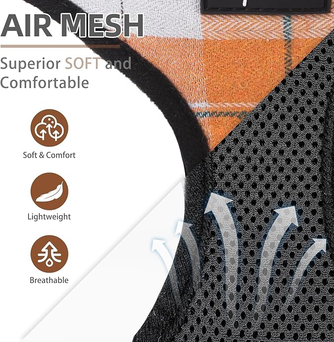PUPTECK Soft Mesh Dog Harness and Leash Set Pet Puppy Cat Comfort Padded Vest No Pull Harnesses, Orange, S