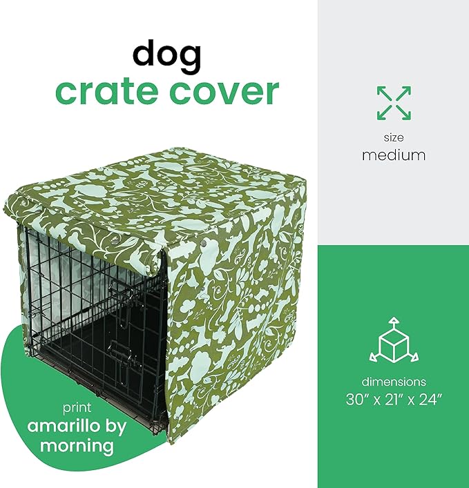Molly Mutt Amarillo by Morning Dog Crate Cover, 100% Cotton Canvas Cover with 2 Roll-Up Panels, Ideal for Dog or Cat Crate, Durable, Washable, and Free of Harmful Chemicals, 30" x 21" x 24"