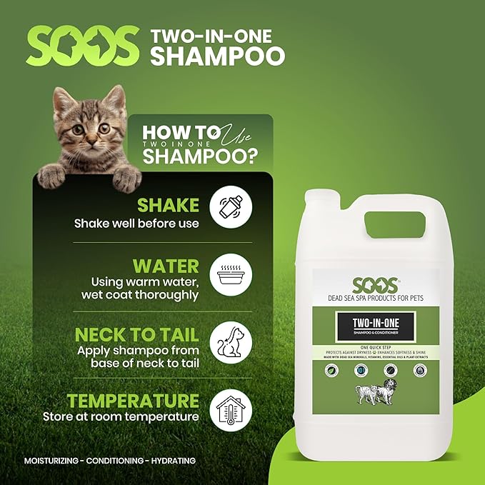 Soos Pet Shampoo and Conditioner Natural Dead Sea Minerals Two-in-One Deeply Absorbing with Vitamins Essential Oils Natural Ingredients Antiba-cterial for Dogs and Cats (4L)