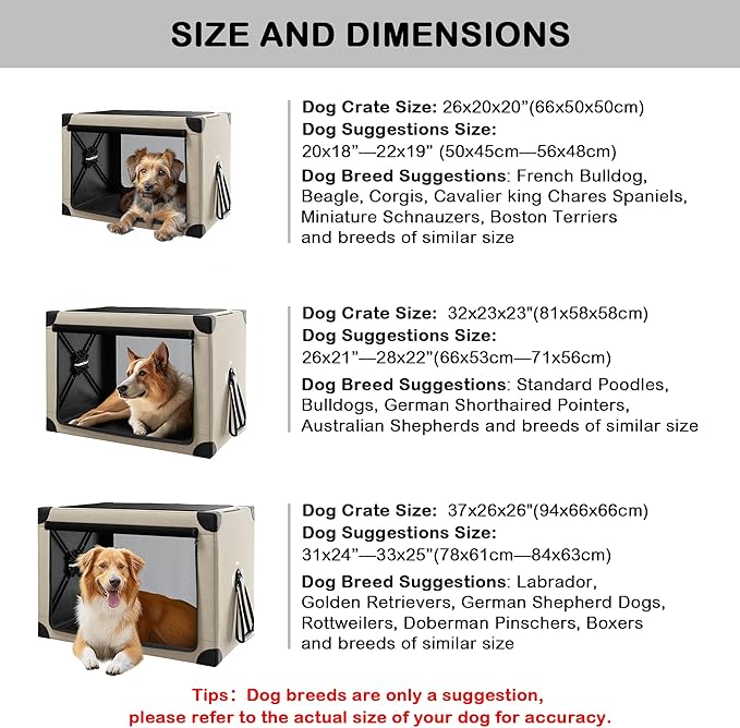 Collapsible Dog Crate - 32 Inch Portable Foldable Travel Crates for Medium Dogs with Detachable Storage Bag, Removable Pad, and Mesh Windows for Outdoor & Indoor (Beige)