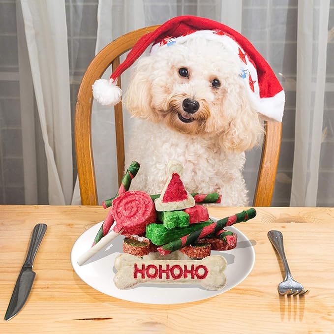 MON2SUN Christmas Dog Rawhide Treats Holiday 14Count Stocking for Small Dogs