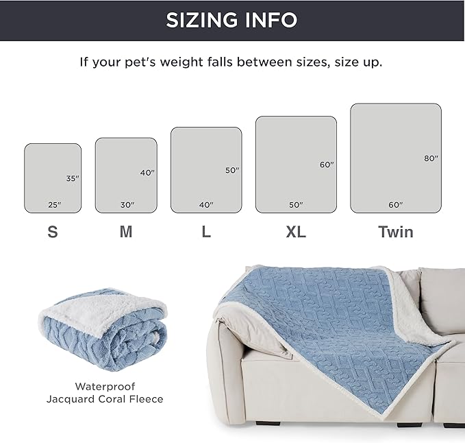 Bedsure Waterproof Dog Blankets for Large Dogs - Pet Blanket for Couch Protector Washable, Premium Jacquard Coral Fleece Cat Throw Blanket, Soft Reversible Furniture Protection, 40"x50", Light Blue