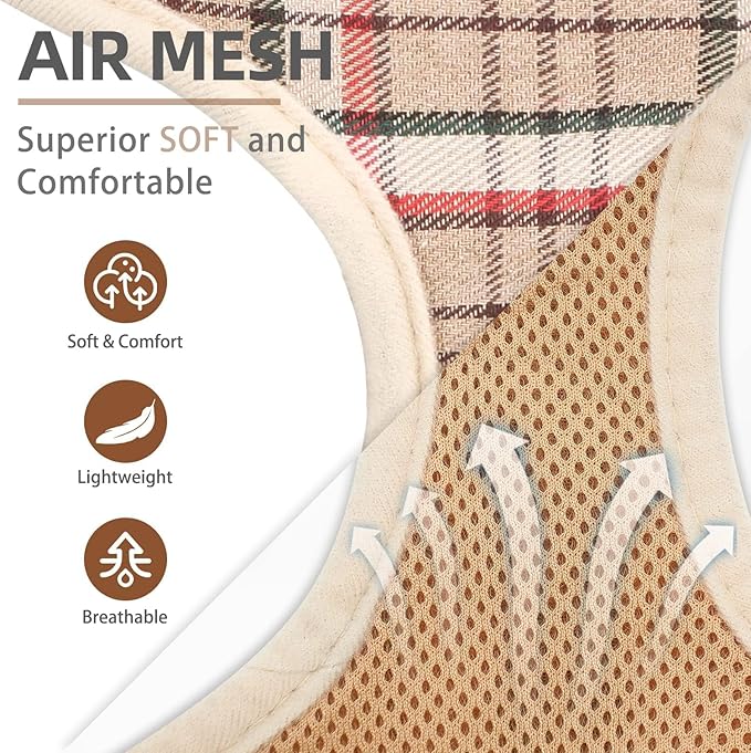PUPTECK Soft Mesh Dog Harness and Leash Set Pet Puppy Cat Comfort Padded Vest No Pull Harnesses, Khaki, S